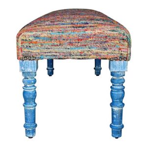 LR Home Colorful Chindi Blue Legs Bench, 1'6" x 3'11" x 1'4", Multi