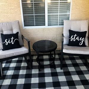 BOYSUM Patio Pillow Cover Outdoor/Indoor Waterproof Lumbar Pillow Covers Set of 2 Black Throw Pillow Case for Furniture Porch, 12x20 Inch(Sit & Stay)