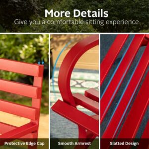 MFSTUDIO Outdoor Garden Patio Bench,Iron Metal Steel Frame Park Single Bench with Backrest and Armrest for Lawn,Porch,Backyard,Balcony-Red