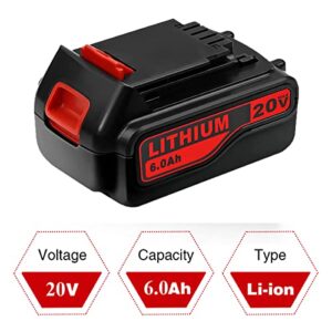 VANON 2Pack Lithium LB2X4020 6.0Ah 20V MAX Replacement for Black and Decker 20V Battery LBXR20 LBXR20-OPE LB20 LBX20 LBX4020 LB2X4020-OPE