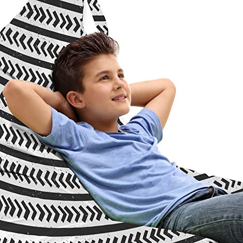 Ambesonne Geometric Lounger Chair Bag, Hand Drawn Stripes and Arrow Shapes Pattern with Grunge Background, High Capacity Storage with Handle Container, Lounger Size, Charcoal Grey and White