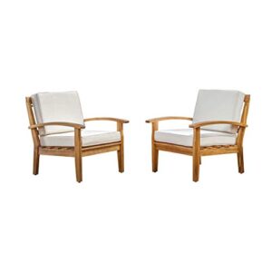christopher knight home peyton outdoor wooden club chairs with cushions, 2-pcs set, teak finish / beige