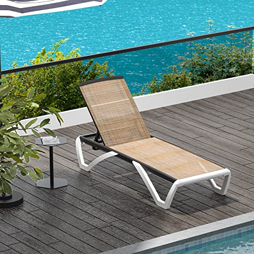 Domi Patio Chaise Lounge - Adjustable Aluminum Outdoor Lounge,Plastic Textilene Pool Lounge Chair for Outside Beach Lawn Poolside