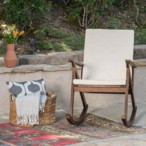 Christopher Knight Home Louise Outdoor Acacia Wood Rocking Chair, Dark Brown/Cream Cushion