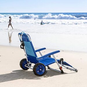 2-in-1 beach day folding lounge chair & cargo cart blue – sunbathing sun chair with lock tanning chair, portable, lightweight, lounger for patio collapsible with all-terrain wheels