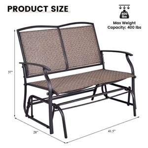 Giantex Patio Glider Benches for Outside, Swing Glider Chair with Steel Frame, 400 LBS Capacity, Patio Swing Rocker, 2-Person Loveseat for Backyard, Poolside, Lawn, Balcony, Porch Glider Bench(Brown)