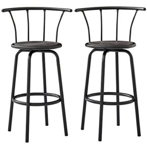 vecelo bar stools set of 2 with back metal barstools tall chair for indoor outdoor pub kitchen, height 27.3 inch, industrial steel frame, easy assembly, grey