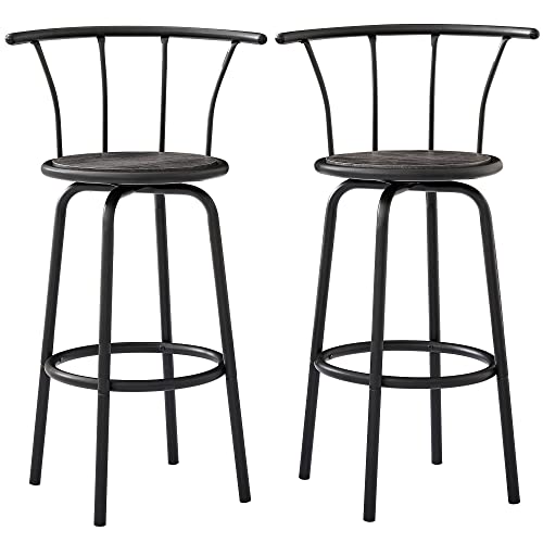 VECELO Bar Stools Set of 2 with Back Metal Barstools Tall Chair for Indoor Outdoor Pub Kitchen, Height 27.3 Inch, Industrial Steel Frame, Easy Assembly, Grey