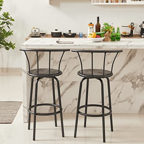 VECELO Bar Stools Set of 2 with Back Metal Barstools Tall Chair for Indoor Outdoor Pub Kitchen, Height 27.3 Inch, Industrial Steel Frame, Easy Assembly, Grey