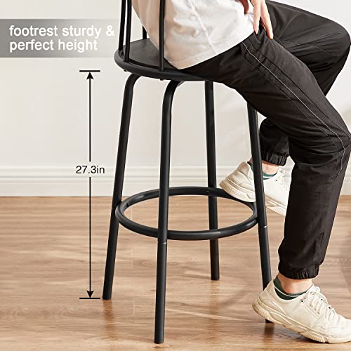 VECELO Bar Stools Set of 2 with Back Metal Barstools Tall Chair for Indoor Outdoor Pub Kitchen, Height 27.3 Inch, Industrial Steel Frame, Easy Assembly, Grey