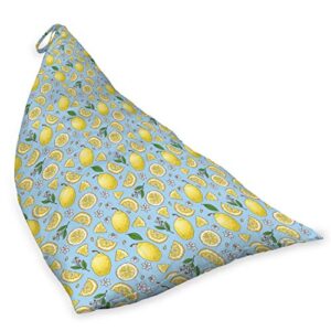 Ambesonne Lemons Lounger Chair Bag, Colorful Citrus Floral Leaves Blossoms Pattern, High Capacity Storage with Handle Container, Lounger Size, Pale Blue Pale Yellow
