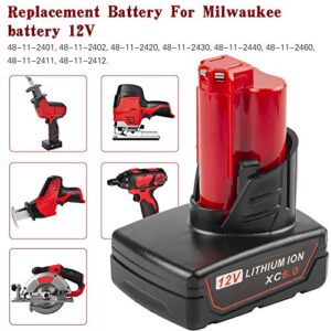 TREE.NB 2Packs M12 12V 6000mAh Lithium Battery Replacement for Milwaukee M12 XC Cordless Power Tools 48-11-2401 48-11-2402 48-11-2440 48-11-2411 C12B C12BX 2207-20 2207-21 2238-20 2456-21 2457-20