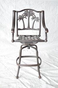 palm tree outdoor patio set 4 pc swivel bar stools dark bronze cast aluminum (30″, sunbrella sesame)