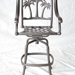 Palm Tree Outdoor Patio Set 4 pc Swivel Bar Stools Dark Bronze Cast Aluminum (30", Sunbrella Sesame)