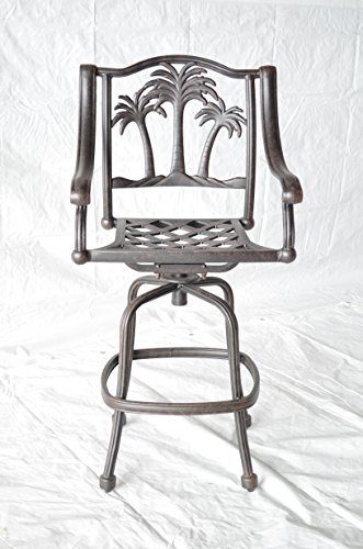 Palm Tree Outdoor Patio Set 4 pc Swivel Bar Stools Dark Bronze Cast Aluminum (30", Sunbrella Sesame)