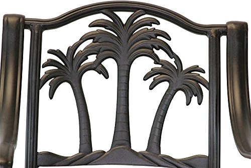 Palm Tree Outdoor Patio Set 4 pc Swivel Bar Stools Dark Bronze Cast Aluminum (30", Sunbrella Sesame)