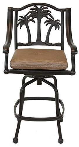 Palm Tree Outdoor Patio Set 4 pc Swivel Bar Stools Dark Bronze Cast Aluminum (30", Sunbrella Sesame)