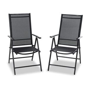 hera’s palace patio dining chair foldable and portable, outdoor folding chairs with armrest, reclining high back sling dining chairs for garden, poolside, backyard (2pcs, black)