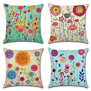 artscope set of 4 decorative throw pillow covers 18×18 inches, flowers pattern waterproof cushion covers, perfect to outdoor patio garden living room sofa farmhouse decor