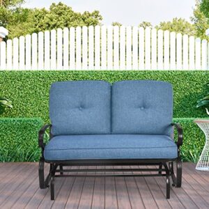 Giantex Outdoor Glider Bench Patio Loveseat with Cushions, 2-Person Outdoor Rocking Chair, Porch Glider Swing for Garden, Backyard, Poolsise, Patio Seating Rocker (Navy)