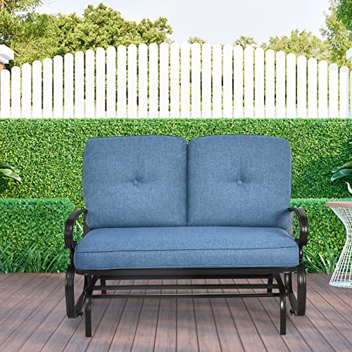 Giantex Outdoor Glider Bench Patio Loveseat with Cushions, 2-Person Outdoor Rocking Chair, Porch Glider Swing for Garden, Backyard, Poolsise, Patio Seating Rocker (Navy)