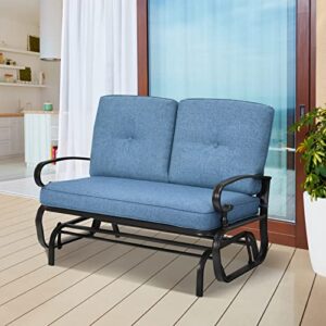 Giantex Outdoor Glider Bench Patio Loveseat with Cushions, 2-Person Outdoor Rocking Chair, Porch Glider Swing for Garden, Backyard, Poolsise, Patio Seating Rocker (Navy)