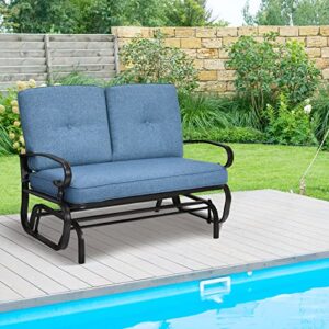 Giantex Outdoor Glider Bench Patio Loveseat with Cushions, 2-Person Outdoor Rocking Chair, Porch Glider Swing for Garden, Backyard, Poolsise, Patio Seating Rocker (Navy)