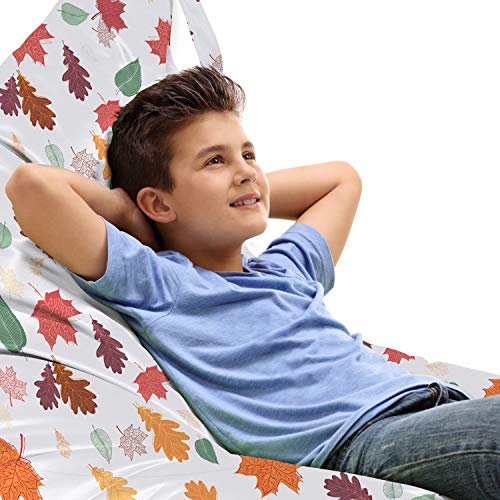 Ambesonne Fall Leaves Lounger Chair Bag, Hand Drawn Leaves Pattern Autumn Shades October Vibes and Floral, High Capacity Storage with Handle Container, Lounger Size, Multicolor