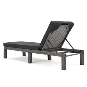 Christopher Knight Home Puerta Outdoor Wicker Chaise Lounges with Water Resistant Cushion, 2-Pcs Set, Mixed Black / Dark Grey