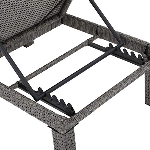 Christopher Knight Home Puerta Outdoor Wicker Chaise Lounges with Water Resistant Cushion, 2-Pcs Set, Mixed Black / Dark Grey