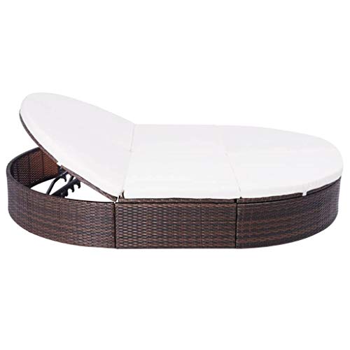 imasay Patio Lounge Bed with Cushion Poly Rattan Brown for Outdoor,Outside,Patio,Garden,Beach,Lawn,Sunbathing,Tanning,Pool,Adjustable Reclining Lounge Chairs