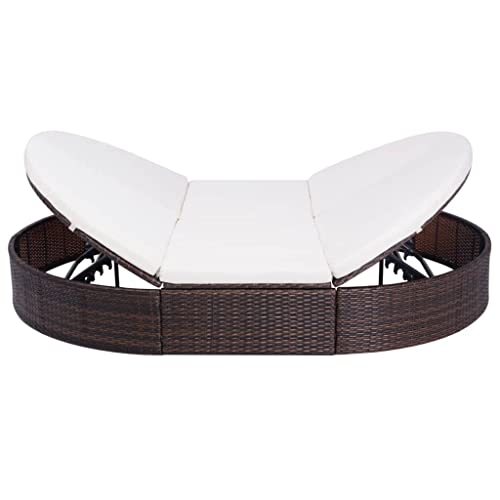 imasay Patio Lounge Bed with Cushion Poly Rattan Brown for Outdoor,Outside,Patio,Garden,Beach,Lawn,Sunbathing,Tanning,Pool,Adjustable Reclining Lounge Chairs