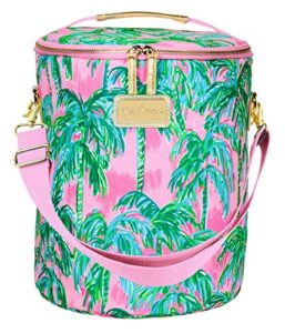lilly pulitzer pink/green insulated soft beach cooler with adjustable/removable strap and double zipper close, suite views