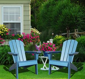 sdkoa adirondack chairs plastic weather resistant, outdoor chairs like real wood, adirondack chair set of 2widely used in outdoor, patio, fire pit, deck, outside, garden, campfire chairs-navy blue