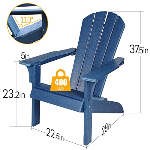 SDKOA Adirondack Chairs Plastic Weather Resistant, Outdoor Chairs Like Real Wood, Adirondack Chair Set of 2Widely Used in Outdoor, Patio, Fire Pit, Deck, Outside, Garden, Campfire Chairs-Navy Blue