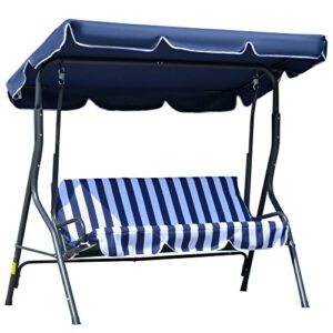 outsunny 3-person porch swing with canopy, patio swing chair, outdoor canopy swing bench with adjustable shade, cushion and steel frame, dark blue