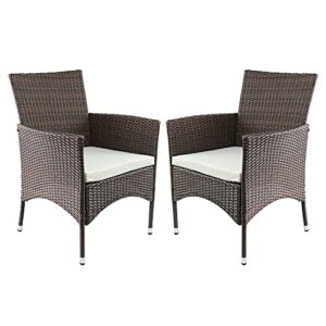amazon brand – ravenna home set of 2 contemporary outdoor patio dining chairs with cushion, weather-resistant pe rattan wicker – brown