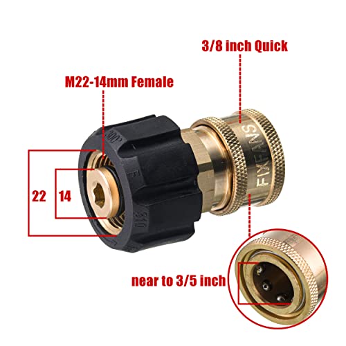 FIXFANS Pressure Washer Quick Connect Adapter, 3/8 Inch Socket to M22 14mm Metric Fitting for Pressure Washer Gun and Hose, 5000PSI