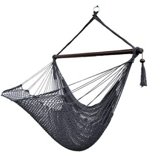 fernweh4u extra large caribbean hammock chair | xl string porch hammock swing chair perfect for both outdoors & indoors | soft, comfy & durable hanging swing chair | 48 in – dark grey