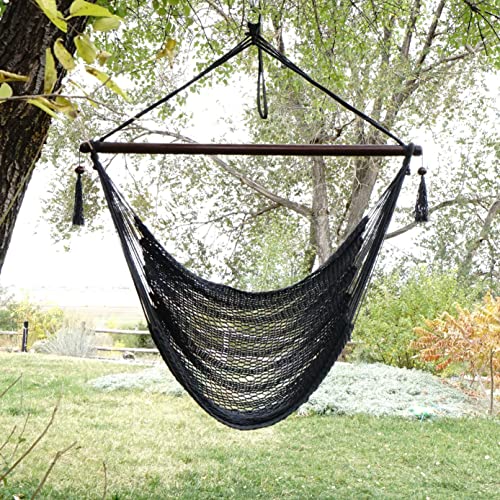 Fernweh4u Extra Large Caribbean Hammock Chair | XL String Porch Hammock Swing Chair Perfect for Both Outdoors & Indoors | Soft, Comfy & Durable Hanging Swing Chair | 48 in - Dark Grey