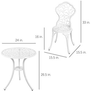 CIYOUNG Patio Bistro Set 3-Piece Outdoor Cast Aluminum All Weather Rust-Resistant Bistro Table Set w/ 2 Chairs - Leaf Style White Finish