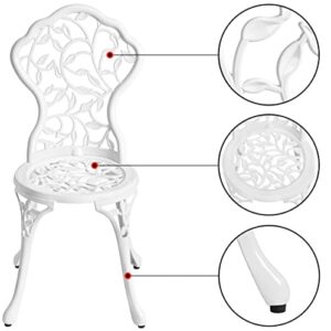 CIYOUNG Patio Bistro Set 3-Piece Outdoor Cast Aluminum All Weather Rust-Resistant Bistro Table Set w/ 2 Chairs - Leaf Style White Finish
