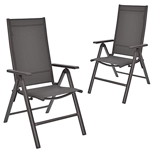 Giantex Set of 2 Patio Chairs, Folding Lawn Chairs, 2 Pack Outdoor Sling Chairs 7 Level Adjustable Backrest, Aluminum Frame, Patio Dining Chairs for Camping Pool Beach Yard No Assembly