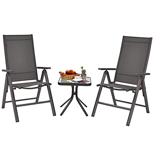 Giantex Set of 2 Patio Chairs, Folding Lawn Chairs, 2 Pack Outdoor Sling Chairs 7 Level Adjustable Backrest, Aluminum Frame, Patio Dining Chairs for Camping Pool Beach Yard No Assembly