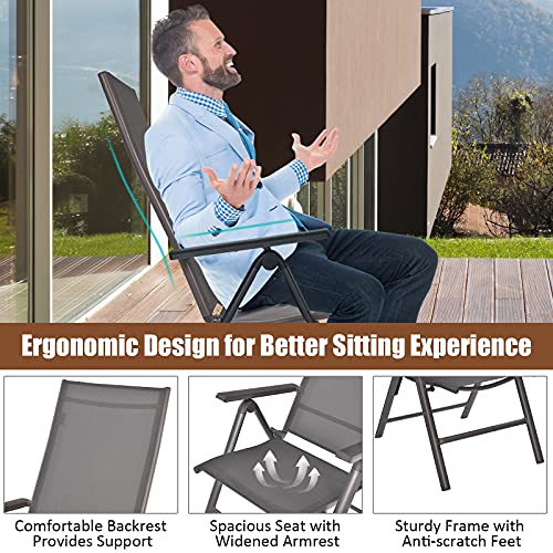 Giantex Set of 2 Patio Chairs, Folding Lawn Chairs, 2 Pack Outdoor Sling Chairs 7 Level Adjustable Backrest, Aluminum Frame, Patio Dining Chairs for Camping Pool Beach Yard No Assembly