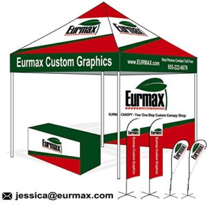 Eurmax 10'x10' Ez Pop-up Booth Canopy Tent Commercial Instant Canopies with 1 Full Sidewall & 3 Half Walls and Roller Bag, with 4 SandBags + 3 Cross-Bar(White)