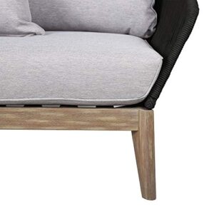 ARMEN LIVING LCATSOWDLT Athos Indoor Outdoor 3 Seater Sofa in Light Eucalyptus Wood with Latte Rope and Grey Cushions