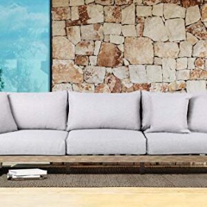 ARMEN LIVING LCATSOWDLT Athos Indoor Outdoor 3 Seater Sofa in Light Eucalyptus Wood with Latte Rope and Grey Cushions