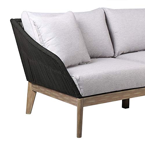 ARMEN LIVING LCATSOWDLT Athos Indoor Outdoor 3 Seater Sofa in Light Eucalyptus Wood with Latte Rope and Grey Cushions
