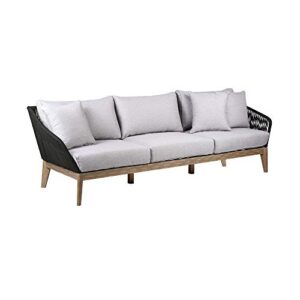 ARMEN LIVING LCATSOWDLT Athos Indoor Outdoor 3 Seater Sofa in Light Eucalyptus Wood with Latte Rope and Grey Cushions